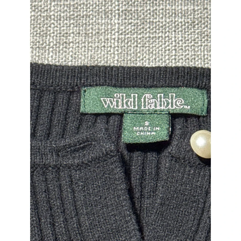 Wild Fable‎ Black Ribbed Button Up Cropped Cardigan Sweater Womens Small - Picture 5 of 6